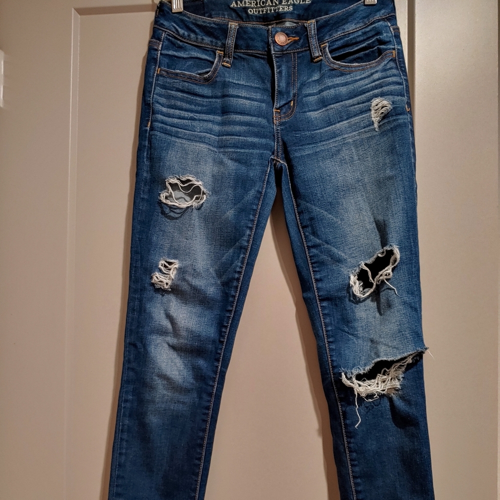 American Eagle stretch distressed jegging jean dark wash 4R